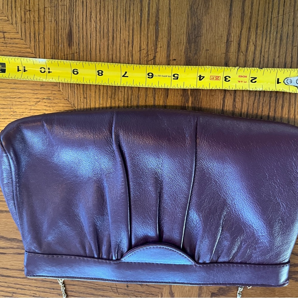 Andes Plum Purple Leather Pleated Clutch Chain Shoulder Bag - Picture 5 of 7